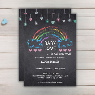 Baby Love Chalkboard Hearts & Rainbow Baby shower Kaart