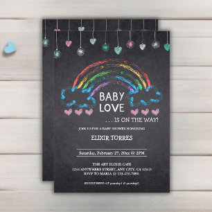Baby Love Chalkboard Hearts & Rainbow Baby shower Kaart
