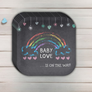 Baby Love Chalkboard Hearts & Rainbow Baby shower Papieren Bordje