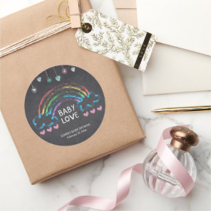 Baby Love Chalkboard Hearts & Rainbow Baby shower Ronde Sticker