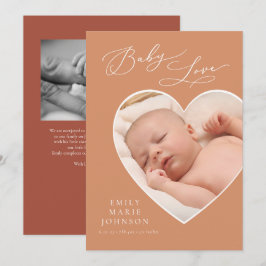 Baby Love Coral Heart Foto geboorteaankondiging Kaart
