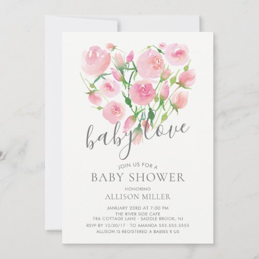 Baby Love Floral Heart Girl Baby shower Kaart (Voorkant)