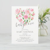 Baby Love Floral Heart Girl Baby shower Kaart (Staand voorkant)