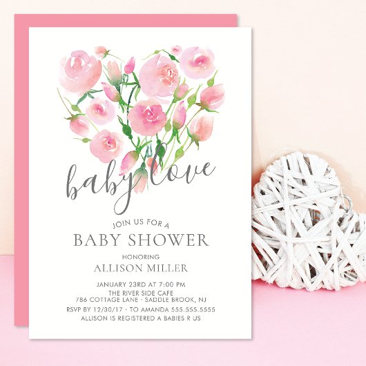 Baby Love Floral Heart Girl Baby shower Kaart