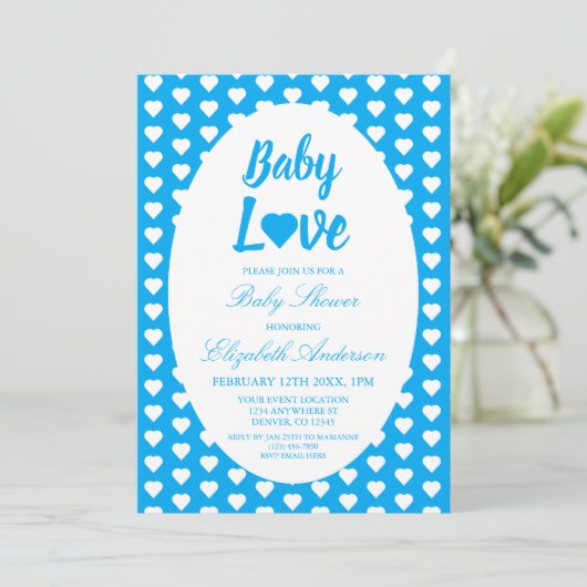 Baby Love Heart Boy Baby shower Kaart (Staand voorkant)