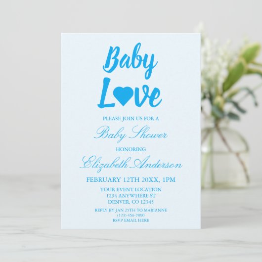 Baby Love Heart Boy Baby shower Kaart (Staand voorkant)