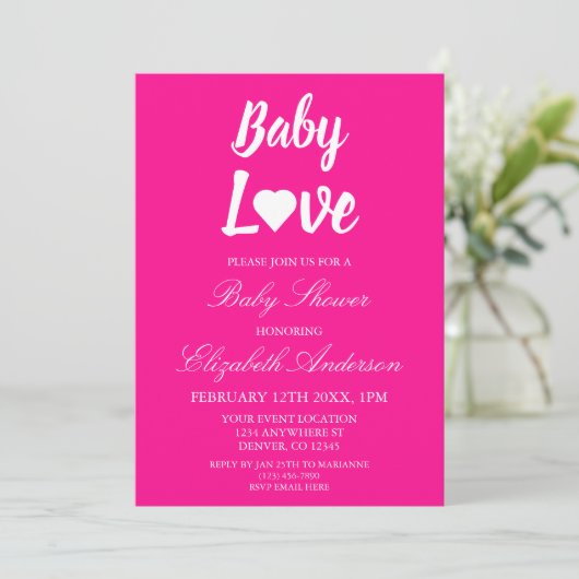 Baby Love Heart Girl Baby shower Kaart (Staand voorkant)
