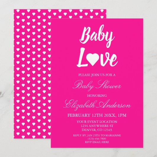 Baby Love Heart Girl Baby shower Kaart (Voorkant / Achterkant)