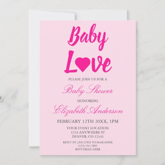 Baby Love Heart Girl Baby shower Kaart (Voorkant)