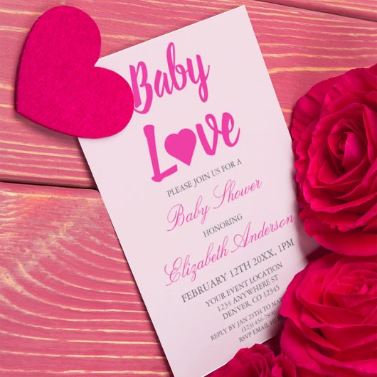 Baby Love Heart Girl Baby shower Kaart