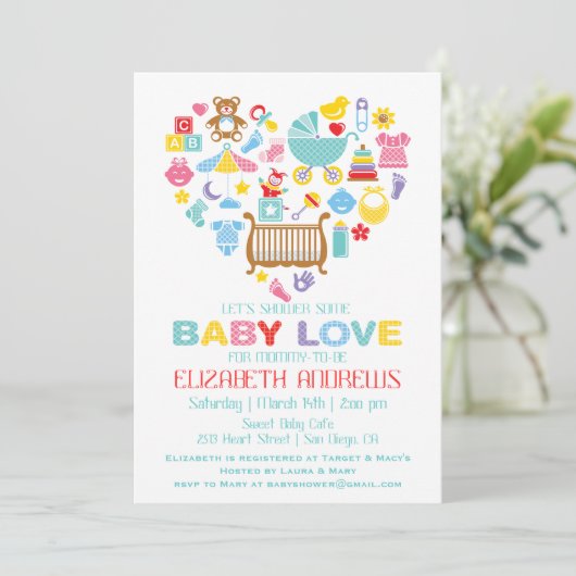 Baby Love Heart Shower Uitnodiging (Staand voorkant)