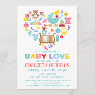 Baby Love Heart Shower Uitnodiging