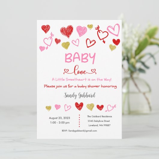 Baby Love Invitation, Baby shower Invitation Kaart (Staand voorkant)