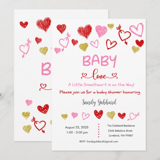 Baby Love Invitation, Baby shower Invitation Kaart (Voorkant / Achterkant)