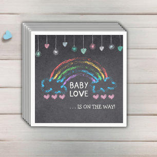 Baby Love Krijtbord Harten & Regenboog Baby Shower Servet