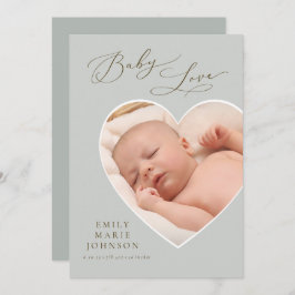 Baby Love Neutral Heart Photo Birth Announounter Kaart