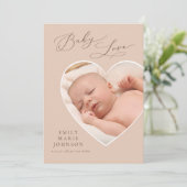 Baby Love Pastel Heart Foto Birth Announding Kaart (Staand voorkant)
