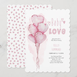 Baby Love Pink Heart Balloons Girl Baby shower Kaart