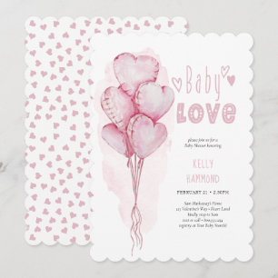Baby Love Pink Heart Balloons Girl Baby shower Kaart
