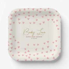 Baby Love Pink Hearts Girl Baby shower Papieren Bordje