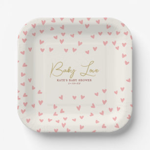 Baby Love Pink Hearts Girl Baby shower Papieren Bordje