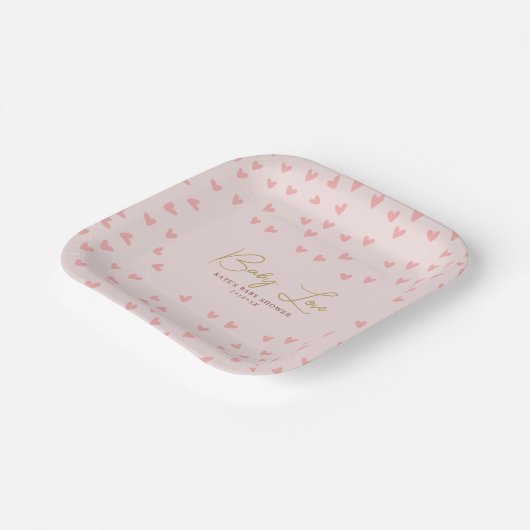 Baby Love Pink Hearts Girl Baby shower Papieren Bordje (Gebogen)