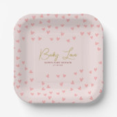 Baby Love Pink Hearts Girl Baby shower Papieren Bordje (Voorkant)