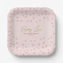 Baby Love Pink Hearts Girl Baby shower Papieren Bordje