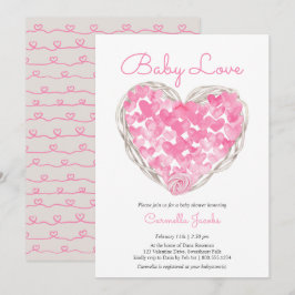 Baby Love Pink Hearts Rustic Girl Baby shower Kaart