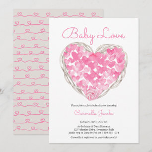 Baby Love Pink Hearts Rustic Girl Baby shower Kaart