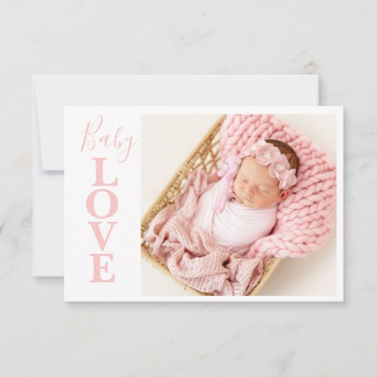 Baby Love Pink Typography Foto Birth Announounding (Voorkant)