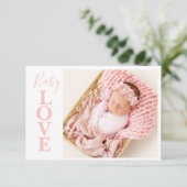 Baby Love Pink Typography Foto Birth Announounding (Staand voorkant)