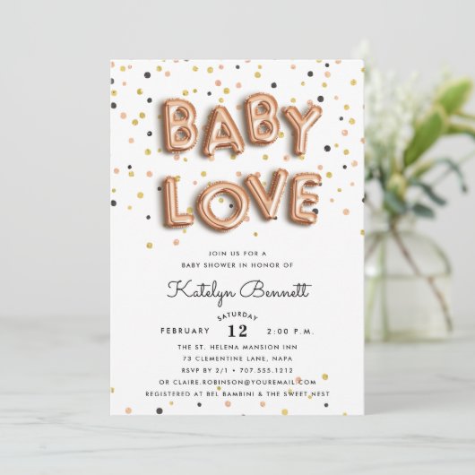 Baby Love | Roos Gold Baby shower Kaart (Staand voorkant)