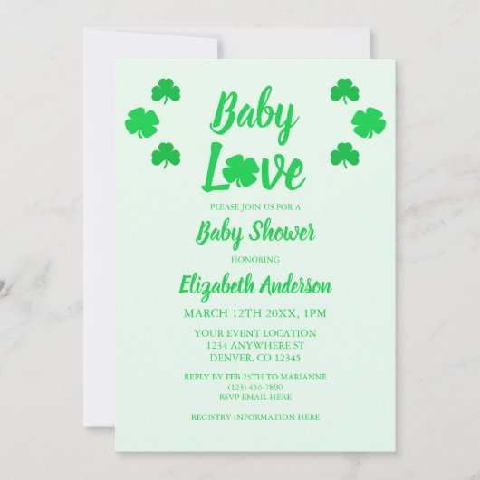 Baby Love Shamrock Baby shower Kaart (Voorkant)
