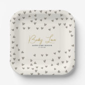 Baby Love Taupe Hearts Gender Neutral Baby shower Papieren Bordje (Voorkant)