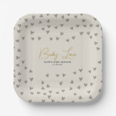 Baby Love Taupe Hearts Gender Neutral Baby shower Papieren Bordje (Voorkant)
