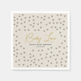 Baby Love Taupe Hearts Gender Neutral Baby shower Servet