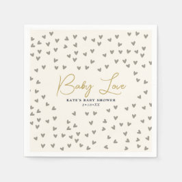 Baby Love Taupe Hearts Gender Neutral Baby shower Servet