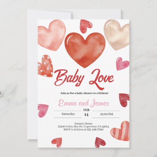 Baby Love Valentijns Baby shower Invitation Kaart (Voorkant)