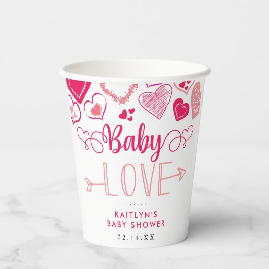 "Baby Love" Valentijnsdag Baby shower Papieren Bekers (Achterkant)