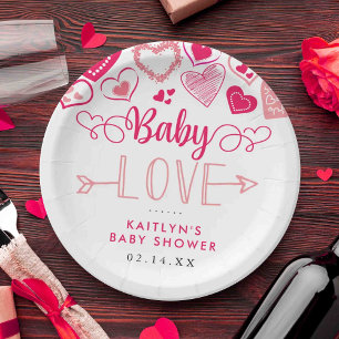 "Baby Love" Valentijnsdag Baby shower Papieren Bordje