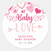 "Baby Love" Valentijnsdag Baby shower Ronde Sticker (Voorkant)