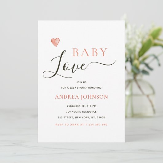 Baby Love Valentijnsdag Baby shower Uitnodiging (Staand voorkant)