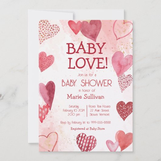 Baby Love Valentijns's Thema Baby shower Uitnodigi Kaart (Voorkant)
