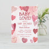Baby Love Valentijns's Thema Baby shower Uitnodigi Kaart (Staand voorkant)