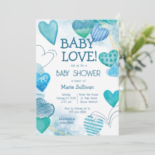 Baby Love Valentijns's Thema Baby shower Uitnodigi Kaart (Staand voorkant)
