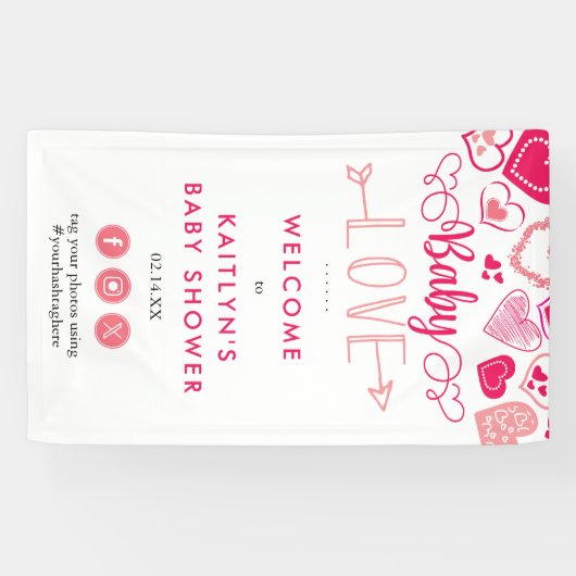 "Baby Love" Valentine's Day Baby Shower Welcome Spandoek (Horizontaal)