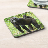 Baby Lowland Gorilla op moeders rug Bier Onderzetter (Linkerzijde)