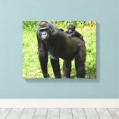 Baby Lowland Gorilla op moeders rug Canvas Afdruk (Insitu (Houten vloer))