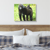 Baby Lowland Gorilla op moeders rug Canvas Afdruk (Insitu (Slaapkamer))